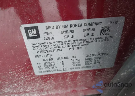 2021 Chevrolet Trailblazer Awd Rs из США, поврежденный, VIN KL79MUSL8MB117164